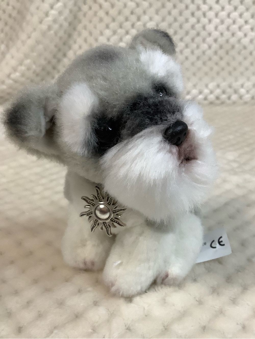 Unbranded Plush Miniature Plush Schnauzer Dog Stuffed Animal Toy Gray and White